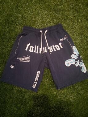 Gala Original Fallen Star Shorts Navy Blue Mens Size S Graphic Streetwear Terry